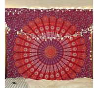 Bless International Tapisserie de literie murale indienne hippie bohème psychédélique paon mandala (bleu rouge, Taille King (88x104 pouces)(225x265 cms))