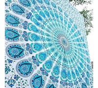 Bless International Tapisserie de literie murale indienne hippie psychédélique psychédélique paon (paon bleu ciel, Taille King (88x104 pouces)(225x265 cms))