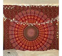 Bless International Tapisserie murale faite à la main style indien, hippie bohémien, psychédélique, paon mandala, pour dortoir, plage, jeté de table, nappe (jaune marron, grand lit, 215 x 230 cm)
