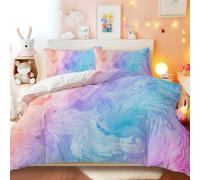 BlessLiving Parure de lit simple 3 pièces avec housse de couette et 2 taies d'oreiller,Motif marbre mignon pour enfants, rose pastel et violet,1 housse de couette et 2 taies d'oreiller (lit simple)