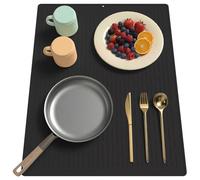 BLESWIN Tapis éGouttoir à Vaisselle 40 X 50 cm avec Rainures IntéGréEs, Tapis De SéChage Plat en Silicone, RéSistant à La Chaleur Et Facile à Nettoyer, Plan De Travail/éVier Multifonction (Noir)