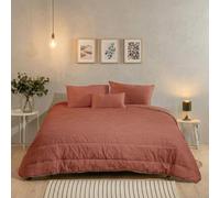 Bleu Calin Couette Chaude Réversible 140x200 cm pour Lit 1 Personne 90x190 cm, Microfibre Lavée, Fabriquée en France, Oeko-Tex, Terracotta
