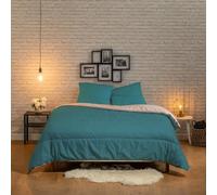Bleu Calin Couette Chaude Réversible Bicolore 140x200 cm pour Lit 1 Personne 90x190 cm, Microfibre Ultra Douce, Fabriquée en France, Oeko-Tex, Bleu Canard Agate/Beige Tapioca