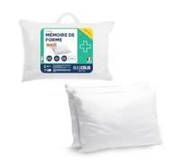 Bleu Câlin Lot de 2 Oreillers Rectangulaires, Barrettes Mousse à mémoire de Forme et Fibre Polyester, Coton, Blanc, 50 x 70 cm