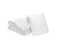 Bleu Calin Pack Couette Chaude 1 Personne 140x200 cm + 1 Oreiller Moelleux 60x60 cm, Lavables à 95°, Microfibre, Blanc