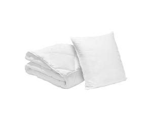 Bleu Calin Pack Couette Chaude 1 Personne 140x200 cm + 1 Oreiller Moelleux 60x60 cm, Lavables à 95°, Microfibre, Blanc