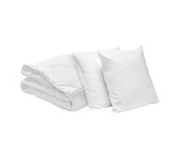 Bleu Calin Pack Couette Chaude 2 Personnes 220x240 cm + 2 Oreillers Moelleux 60x60 cm, Lavables à 95°, Microfibre, Blanc