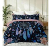 Bleu Fonce Respirante Housse de Couette 240 x 260 cm, Aquarelle Attrape Reves Flocons De Neige Fleurs Douce et Confortable Microfibre Parure de Lit, Style Onirique avec 2 Taies d'oreiller 65 x 65 cm
