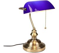 Bleu Lampe De Bureau En Verre Pour Banquier Avec Pied Bronze Lampe De Table Avec Interrupteur À Chaîne À Tirer Pour Bureaux Salles