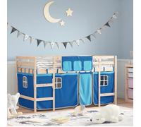Bleu Lit mezzanine enfants avec rideaux sans matelas bleu 80x200cm - Lit chambre H13337