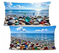 Bleu Lot de 2 Housses de Coussin Velours Coussin 50x70cm F-1810