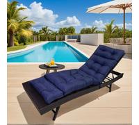 (bleu marine) Coussin pour chaise longue 180x50x10cm, Coussin pour chaise longue de jardin étanche, Coussin pour chaise longue d'extérieur avec bandes de fixation, Coussin pour chaise de pont, Coussin