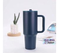 Bleu marine - Tasse isotherme en acier inoxydable de 20/30/40 oz avec poignée et paille pliable, mug à double paroi isolé sous vide pour boissons chaudes et froides, tasse de voyage minimaliste 20oz/5