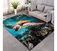 Bleu Océan Grand Imprimé Tortue de Mer Tapis de à Poils Courts, Tapis pour Salon, Chambre, Buanderie, Cuisine et Salle de Bain, Tapis de Chevet Doux Antidérapant et Lavable (Couleur 2,100x150 cm)