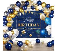 Bleu Or Decoration Anniversaire Homme Femme Banderole Joyeux Anniversaire Triangle Bannière Or Confettis Ballon,Anniversaire Fête