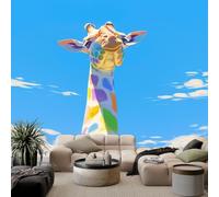 Bleu Papier Peint Panoramique 250L x 175H cm, Animal Arc-en-Ciel Girafe Papier Peint Intissé pour Salon Chambre à Coucher - XXL Fresque Murale Moderne Décoration, Art Mural Poster pour Bureau