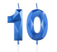 Bleu profond bougies d'anniversaire en forme de chiffre 10, 3D bougies Bleu profond décoration de gâteau,décoration de gâteau pour fête d'anniversaire, mariage,bougie d'anniversaire pour gâteau