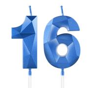 Bleu profond bougies d'anniversaire en forme de chiffre 16, 3D bougies Bleu profond décoration de gâteau,décoration de gâteau pour fête d'anniversaire, mariage,bougie d'anniversaire pour gâteau