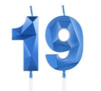 Bleu profond bougies d'anniversaire en forme de chiffre 19, 3D bougies Bleu profond décoration de gâteau,décoration de gâteau pour fête d'anniversaire, mariage,bougie d'anniversaire pour gâteau