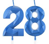 Bleu profond bougies d'anniversaire en forme de chiffre 28, 3D bougies Bleu profond décoration de gâteau,décoration de gâteau pour fête d'anniversaire, mariage,bougie d'anniversaire pour gâteau