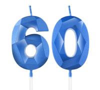 Bleu profond bougies d'anniversaire en forme de chiffre 60, 3D bougies Bleu profond décoration de gâteau,décoration de gâteau pour fête d'anniversaire, mariage,bougie d'anniversaire pour gâteau