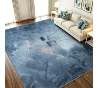 Bleu Tapis Paysage Réaliste 60 x 90 cm - Lavable en Machine et Antidérapant - Doux Poils Courts Neige Téléphérique Forêt Pins Petit Tapis pour Entree Interieur - Épaisseur 0.6 cm