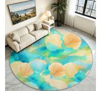 Bleu Tapis Rond Ø 160 cm Lavable en Machine Antidérapant Méditerranéen Tapis Chambre Adulte - Été Coquillage Saint Jacques Coquillage Océan Carpet Salle a Manger Bureau Descente de Lit Doux Poil Ras