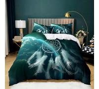 Bleu Vert Housse de Couette 240x220 Planète Attrape-rêves étoile Parure de Lit 1 Personne, 3D Imprimé Enfants en Microfibre Douce Respirante Housse Couette avec 2 Taies d'oreiller 65x65 cm