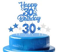 bleues royales Joyeux 30ème anniversaire bougies gâteau Toppers Set,3D Numéro 30 bougie pour gâteau,30ème anniversaire décorations pour hommes femmes,bleues royales bougie pour fête d'anniversaire