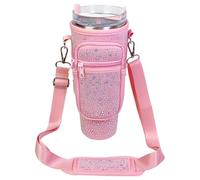 Bling - Porte-bouteille d'eau avec sangle réglable et housse de paille pour gobelet Stanley Cup de 1200 ml avec poignée, sac de transport pour bouteille d'eau avec poche pour téléphone et mousqueton