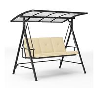 Blishom Balançoire de Jardin Hollywood 3 Places Beige, Convertible en Lit avec Toit Pare-Soleil Réglable, Structure Métallique Stable Tissu Étanche pour Terrasse Jardin