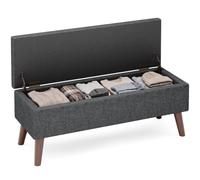 Blishom Banquette Coffre, Banc Bout de Lit en Lin, Gris | Assise capitonnée, grand coffre, tissu aspect lin, pieds en bois, pour chambre, salon et entrée