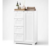 Blishom Meuble de Salle de Bain avec 4 tiroirs, Meuble autoportant, Meuble latéral avec Porte et séparateur Ajustable, pour Salle de Bain, Couloir, 30 x 60 x 85 cm (Blanc)