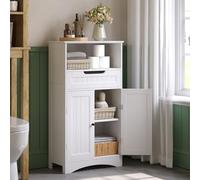Blishom Meuble de Salle de Bain, Meuble de Rangement avec 1 étagère Ouverte, 1 tiroir et 1 étagère au Sol réglable, pour Salle de Bain, Salon, Salle à Manger, 60 x 30 x 108 cm (Blanc)