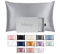 Blissy Taie d'oreiller en Soie 100% Pure Soie de mûrier - 22 mommes - Fibres 6A de Haute qualité - Taie d'oreiller en Satin pour Cheveux et Peau - Taille Standard, Queen et King Size avec Fermeture