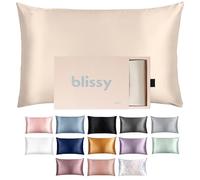 Blissy Taie d'oreiller en Soie 100% Pure Soie de mûrier avec Fermeture éclair dissimulée 22 mommes 6A pour Cheveux et Peau Taille Standard Queen et King Size Champagne