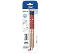 MILAN - Crayons graphite HB Maxi - 2 pièces avec gomme + 1 taille-crayons Maxi