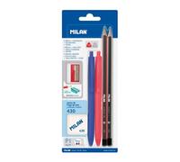 Blister 2 Stylos À Bille P1 (Bleu/Rouge), 2 Crayons Graphite Hb Et H, Gomme 430 Et Taille-Crayons.