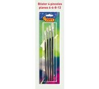 Jovi - Pinceaux d'art calibrés Pointe Plate, Blister de 4 pièces, Poils naturels durs et Manche en Bois, Tailles 4, 6, 8 et 12