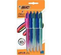 BIC Stylo bille 4 Couleurs Smooth Gradient rétractable Pointe 1 mm écriture moyenne Pochette de 5