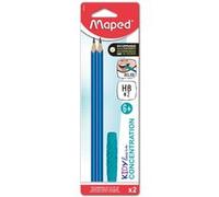 Blister de 2 crayons graphite Maped Kidy Learn Concentration Corps texturé et embout relaxant à mâcher Multicolore