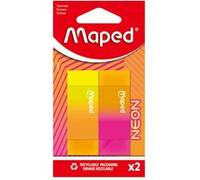 Maped - Gommes Neon Bi-Couleurs - Gomme Efficace, ne Laisse pas de Trace - Format Rectangle 22x12x61mm - 2 Gommes Néon