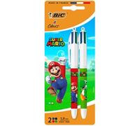 Blister de 2 stylos à bille Bic 4 Couleurs Décor Super Mario Pointe Moyenne 1,0 mm Modèle aléatoire
