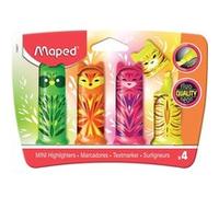 Maped - 4 surligneurs Fluo’Peps MINI CUTE - Petits Surligneurs de Poche Originaux en forme d'Animaux - 4 coloris : vert, orange, rose et jaune