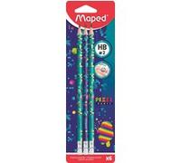 Blister de 6 crayons graphite Maped Pixel Party avec embout gomme Modèle aléatoire Multicolore G