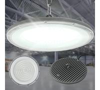 Blivrig 200W 24000LM Lampe Suspension LED Industrielle Atelier UFO, Spot LED interieur 6500K Blanc Froid, Plafond Haute Baie, IP65 Imperméable, pour Aéroport, Marina, Usine, Entrepôt