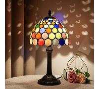 Blivuself Lampe de table Tiffany en verre teinté multicolore Lampe de chevet pour chambre d'enfant Lampe de bureau pour lecture Rétro Village Store Mignonnes petites veilleuses