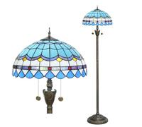 Blivuself Lampe sur pied Tiffany bleue en vitrail méditerranéen, lampe rustique pour la décoration intérieure, salon, chambre à coucher