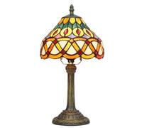 Blivuself Lampe Tiffany en verre teinté style queue de paon Lampe de table jaune Vintage fait main Lampe de lecture pour salon Lampe de bureau à domicile Ampoule incluse