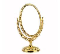Blixy Miroir de Maquillage de Bureau, Miroir de Maquillage Ovale pivotant à Deux côtés de Style européen Antique Vintage avec Fleur Creuse en Relief Brillant (doré)